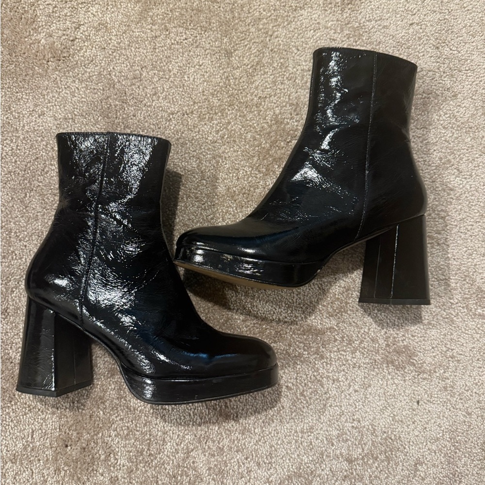 JONAK Black Patented  Leather Heeled Boots - Picture 5 of 7